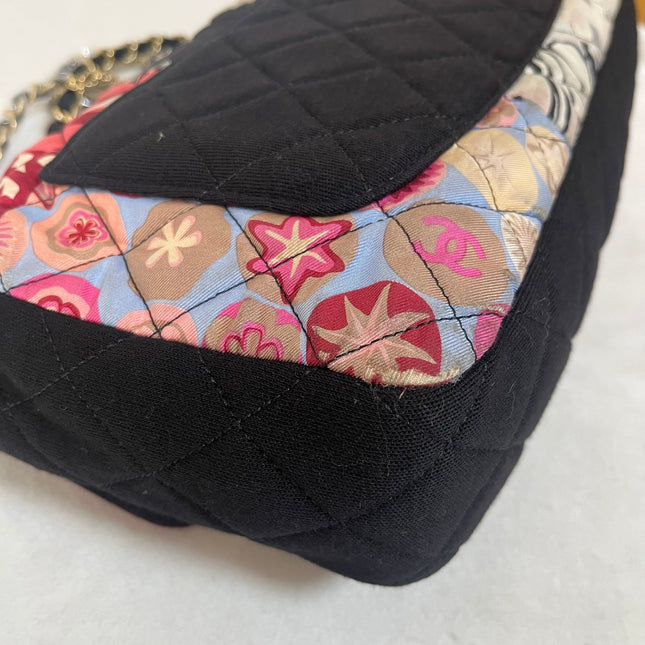 Chanel Jumbo Quilted Multicolor Patchwork Jersey Flap Bag