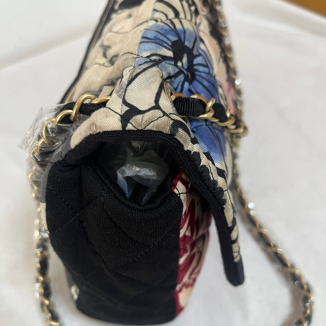 Chanel Jumbo Quilted Multicolor Patchwork Jersey Flap Bag