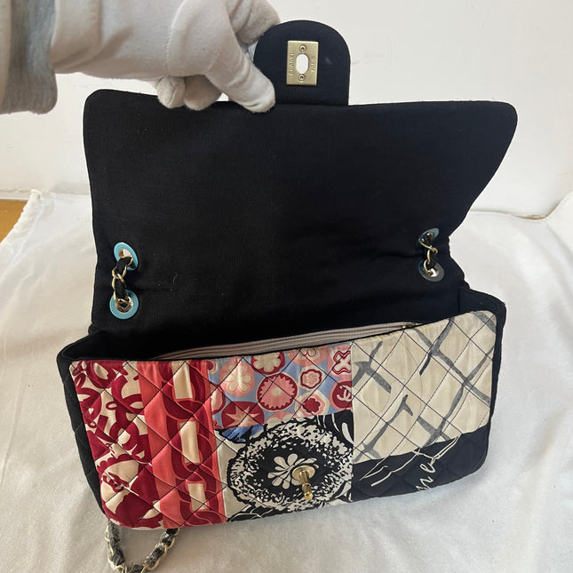 Chanel Jumbo Quilted Multicolor Patchwork Jersey Flap Bag