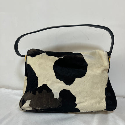 Fendi Mamma Baguette Large Pony hair in Cow Print Black and White