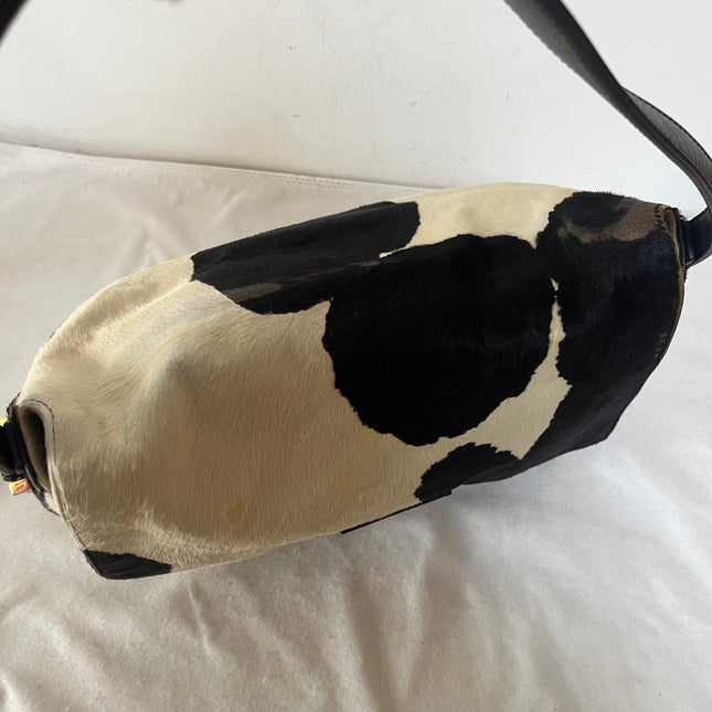 Fendi Mamma Baguette Large Pony hair in Cow Print Black and White