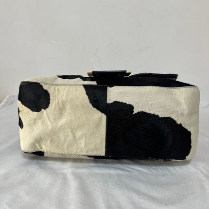 Fendi Mamma Baguette Large Pony hair in Cow Print Black and White