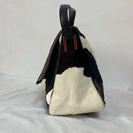 Fendi Mamma Baguette Large Pony hair in Cow Print Black and White