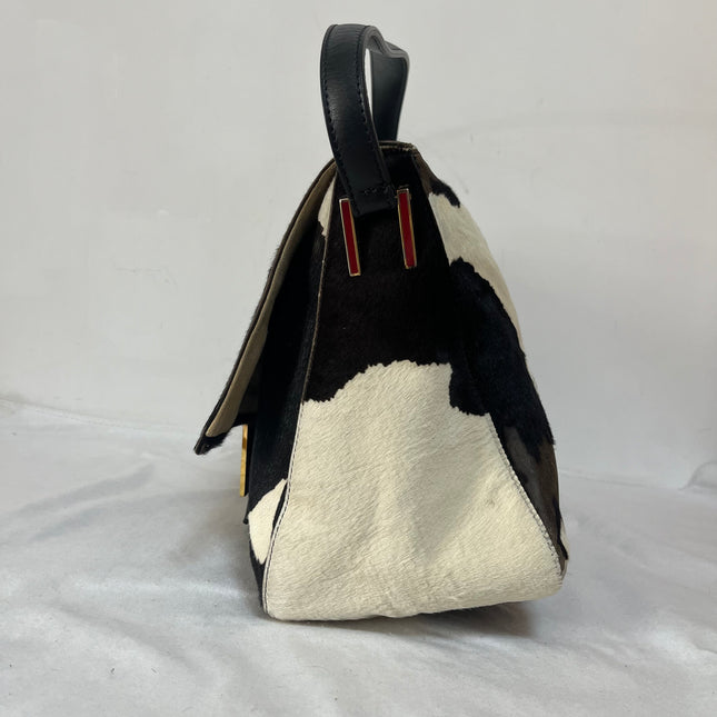 Fendi Mamma Baguette Large Pony hair in Cow Print Black and White