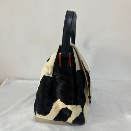 Fendi Mamma Baguette Large Pony hair in Cow Print Black and White