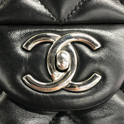 Chanel Classic Flap Maxi 2011 Black Lambskin Leather Double Flap Silver Hardware