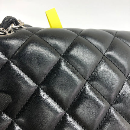 Chanel Classic Flap Maxi 2011 Black Lambskin Leather Double Flap Silver Hardware