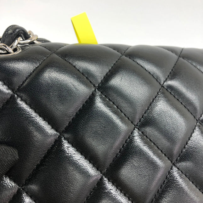 Chanel Classic Flap Maxi 2011 Black Lambskin Leather Double Flap Silver Hardware