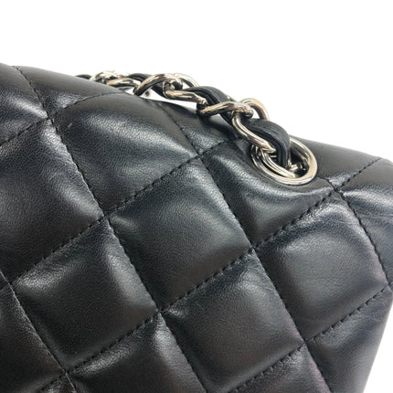 Chanel Classic Flap Maxi 2011 Black Lambskin Leather Double Flap Silver Hardware