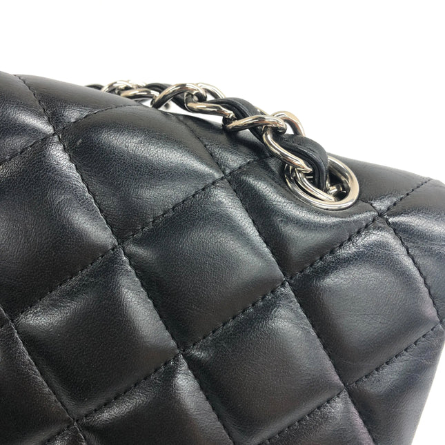 Chanel Classic Flap Maxi 2011 Black Lambskin Leather Double Flap Silver Hardware