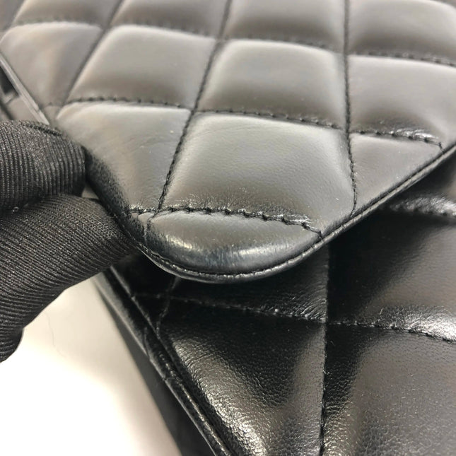 Chanel Classic Flap Maxi 2011 Black Lambskin Leather Double Flap Silver Hardware