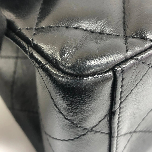 Chanel Classic Flap Maxi 2011 Black Lambskin Leather Double Flap Silver Hardware