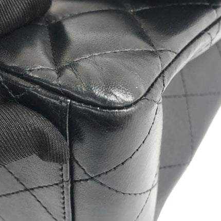 Chanel Classic Flap Maxi 2011 Black Lambskin Leather Double Flap Silver Hardware