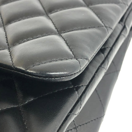 Chanel Classic Flap Maxi 2011 Black Lambskin Leather Double Flap Silver Hardware