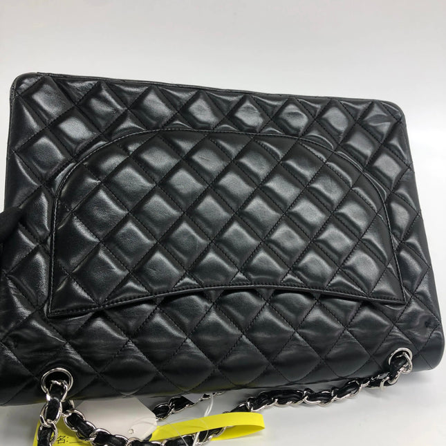 Chanel Classic Flap Maxi 2011 Black Lambskin Leather Double Flap Silver Hardware