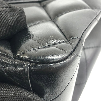 Chanel Classic Flap Maxi 2011 Black Lambskin Leather Double Flap Silver Hardware