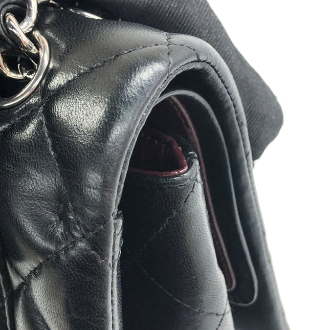 Chanel Classic Flap Maxi 2011 Black Lambskin Leather Double Flap Silver Hardware