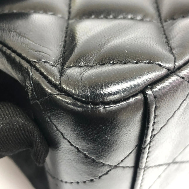 Chanel Classic Flap Maxi 2011 Black Lambskin Leather Double Flap Silver Hardware