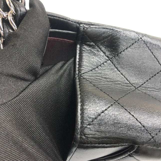 Chanel Classic Flap Maxi 2011 Black Lambskin Leather Double Flap Silver Hardware