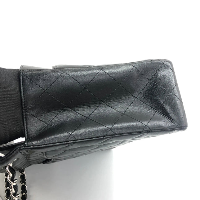 Chanel Classic Flap Maxi 2011 Black Lambskin Leather Double Flap Silver Hardware