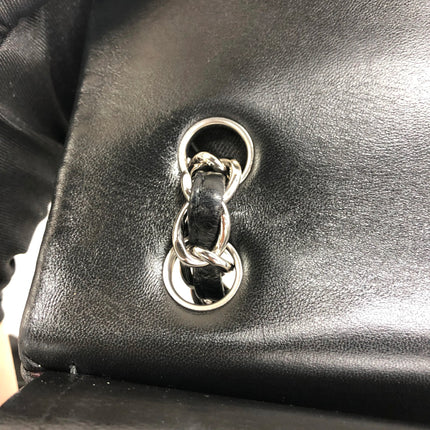 Chanel Classic Flap Maxi 2011 Black Lambskin Leather Double Flap Silver Hardware