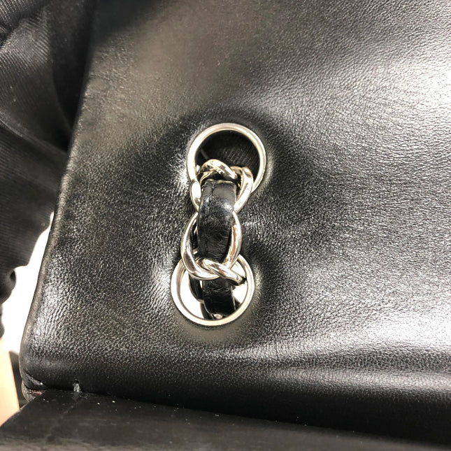 Chanel Classic Flap Maxi 2011 Black Lambskin Leather Double Flap Silver Hardware