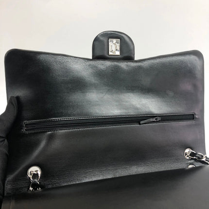 Chanel Classic Flap Maxi 2011 Black Lambskin Leather Double Flap Silver Hardware