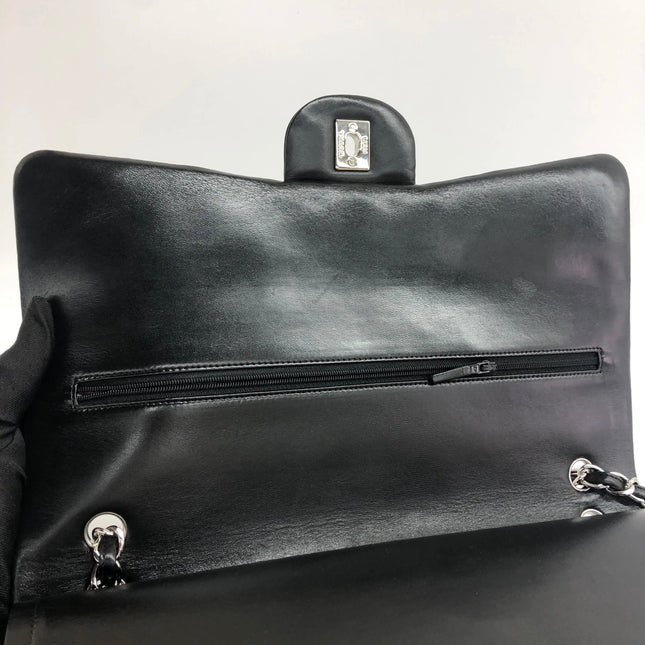 Chanel Classic Flap Maxi 2011 Black Lambskin Leather Double Flap Silver Hardware