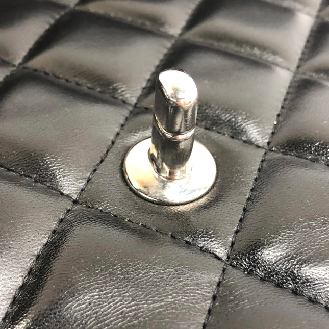 Chanel Classic Flap Maxi 2011 Black Lambskin Leather Double Flap Silver Hardware