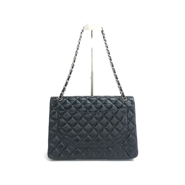 Chanel Classic Flap Maxi 2011 Black Lambskin Leather Double Flap Silver Hardware
