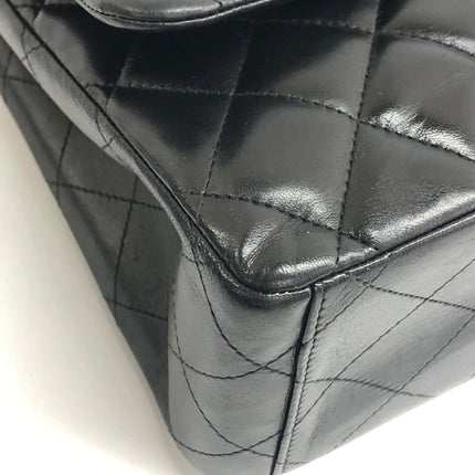 Chanel Classic Flap Maxi 2011 Black Lambskin Leather Double Flap Silver Hardware