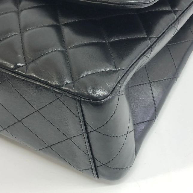 Chanel Classic Flap Maxi 2011 Black Lambskin Leather Double Flap Silver Hardware