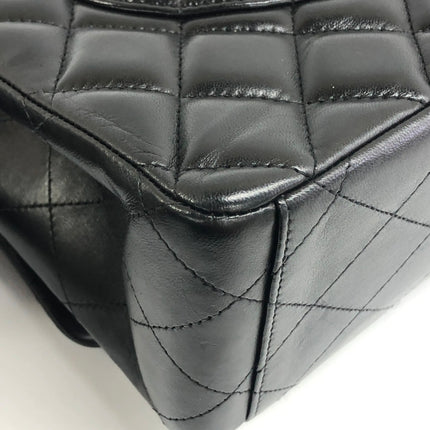 Chanel Classic Flap Maxi 2011 Black Lambskin Leather Double Flap Silver Hardware
