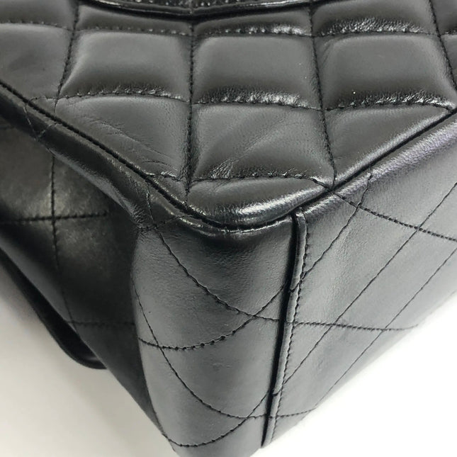 Chanel Classic Flap Maxi 2011 Black Lambskin Leather Double Flap Silver Hardware