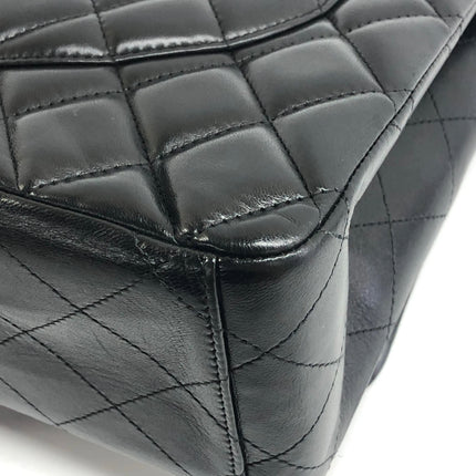 Chanel Classic Flap Maxi 2011 Black Lambskin Leather Double Flap Silver Hardware