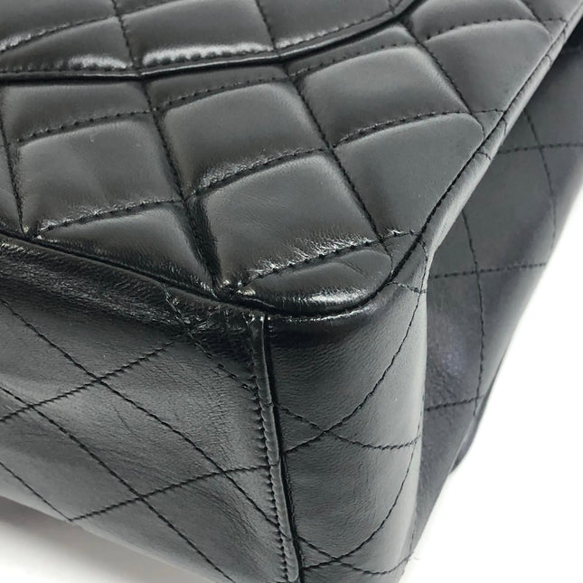 Chanel Classic Flap Maxi 2011 Black Lambskin Leather Double Flap Silver Hardware