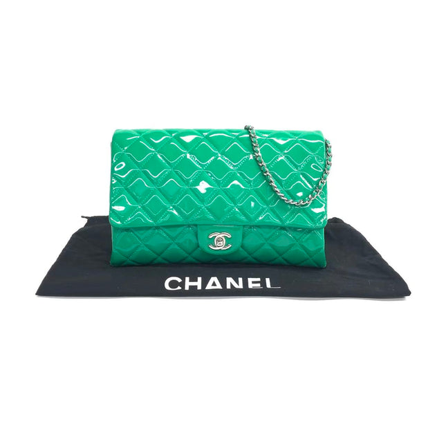 Chanel Envelope Clutch with Chains 2011 Shoulder Bag Green Patent Leather