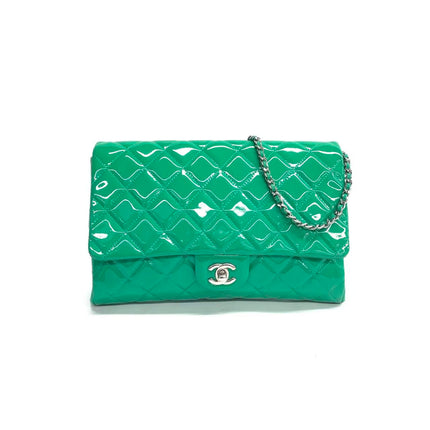 Chanel Envelope Clutch with Chains 2011 Shoulder Bag Green Patent Leather-Luxbags