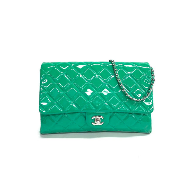 Chanel Envelope Clutch with Chains 2011 Shoulder Bag Green Patent Leather