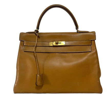 Hermès Kelly 32 Retourne 1976 Gold Box Leather Gold Hardware
