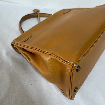 Hermès Kelly 32 Retourne 1976 Gold Box Leather Gold Hardware