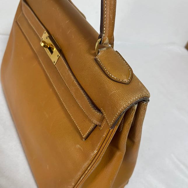 Hermes Kelly 32 Retourne 1976 Gold Box Leather Gold Hardware
