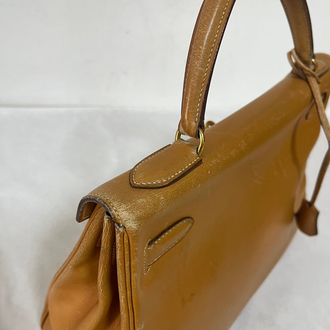Hermes Kelly 32 Retourne 1976 Gold Box Leather Gold Hardware