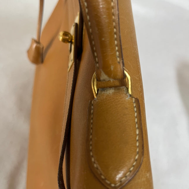 Hermes Kelly 32 Retourne 1976 Gold Box Leather Gold Hardware