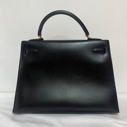 Hermès Kelly 32 Sellier Black Box Leather Gold Hardware with Strap