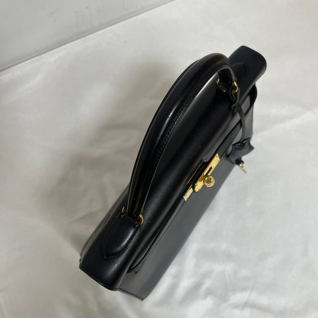 Hermès Kelly 32 Sellier Black Box Leather Gold Hardware with Strap