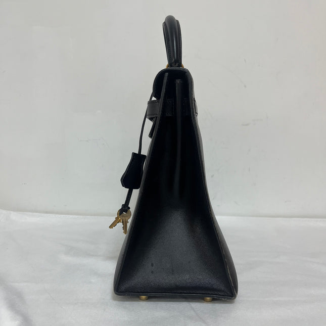 Hermès Kelly 32 Sellier Black Box Leather Gold Hardware with Strap