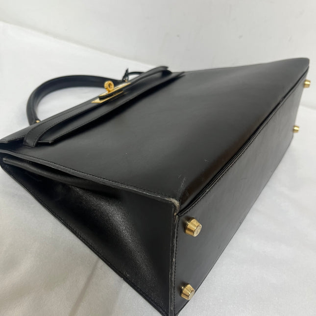 Hermès Kelly 32 Sellier Black Box Leather Gold Hardware with Strap