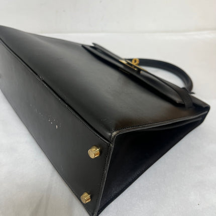 Hermès Kelly 32 Sellier Black Box Leather Gold Hardware with Strap