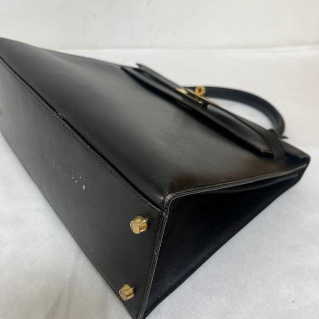 Hermès Kelly 32 Sellier Black Box Leather Gold Hardware with Strap
